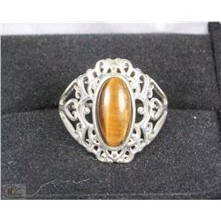 #23-LARGE OVAL TIGERS EYE .925 FILLIGREE RING
