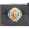 Image 1 : #23-LARGE OVAL TIGERS EYE .925 FILLIGREE RING