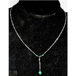 #3- 925 SILVER GREEN GLASS PENDANT  16" CHAIN