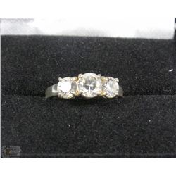 #10- FANCY 3 STONE CZ .925 SILVER RING SIZE 6.5