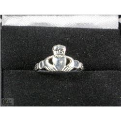 #17-IRISH CLADDAGH .925 SILVER RING SIZE 7