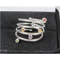 #21-.RETRO .925 SILVER WIRE LOOP  BIRTHSTONE RING