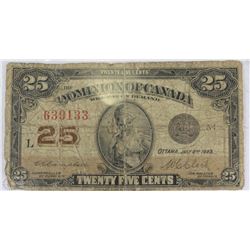 1923 DOMINION OF CANADA 25 CENT SHINPLASTER