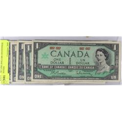 FIVE 1967 ONE DOLLAR CENTENNIAL BANKNOTES