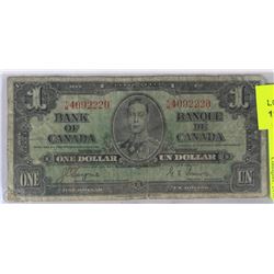 1937 BANK OF CANADA ONE DOLLAR BANK NOTE