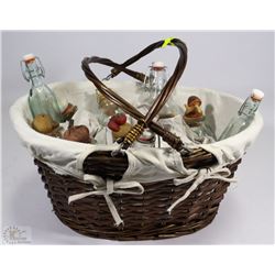 HANDLED WICKER BASKET WITH COLLECTION OF ESTATE