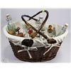 Image 1 : HANDLED WICKER BASKET WITH COLLECTION OF ESTATE