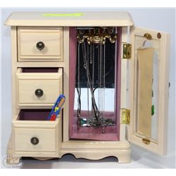 WOODEN JEWELLERY BOX WITH CONTENTS