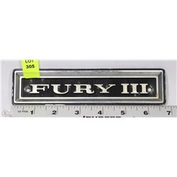 1968 PLYMOUTH FURY III NAME PLATE