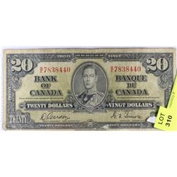 1937 CANADIAN TWENTY DOLLAR BANKNOTE