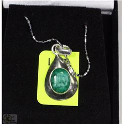 #19-STERLING SILVER NATURAL EMERALD PENDANT
