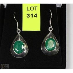 #20-STERLING SILVER NATURAL EMERALD EARRINGS