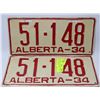 Image 1 : SET OF TWO 1934 ALBERTA LICENSE PLATES