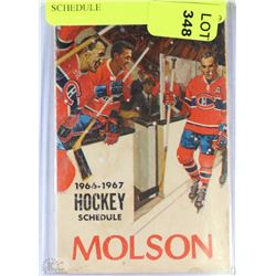 MOLSON 1966-1967 HOCKEY SCHEDULE
