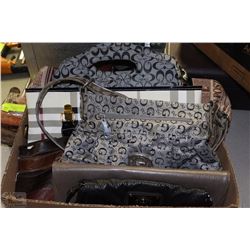 BOX W/7 PURSES - INCL. LEATHER & NEW PURSES