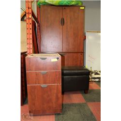 OFFICE ARMOIRE 35"X22"X66"H WITH 3 DRAWER FILER