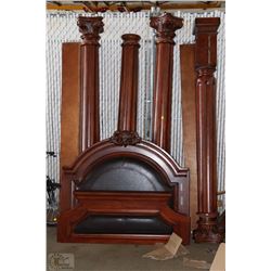 HEAVY SINGLE CARVED 4 POST BEDFRAME , DAMAGED / AS