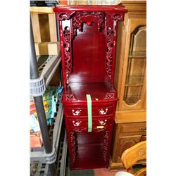 2 DRAWER ROSE WOOD DISPLAY CABINET 69" H X 19" W