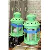 Image 1 : PAIR OF LARGE GREEN CANDLE LANTERNS 15" TALL