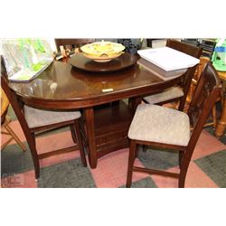 SOLID BROWN WOOD PUB-STYLE TABLE W/LEAF