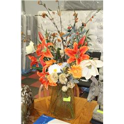 LARGE YELLOW VASE WITH ARTIFICIAL FLOWERS