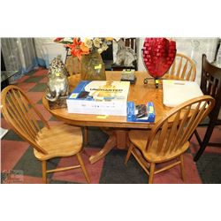 SOLID OAK PEDISTAL TABLE W/LEAF & 4 CHAIRS