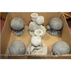 FLAT WITH 4 CONCRETE MUSHROOMS AND 2 CHERUB