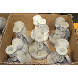 FLAT WITH 6 CONCRETE CHERUB CANDLE HOLDERS