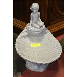 PAINTED CONCRETE CHERUB BIRDBATH 11"X14"