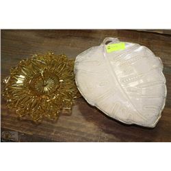 VINTAGE HANDMADE LEAF PLATTER SOLD WITH AMBER