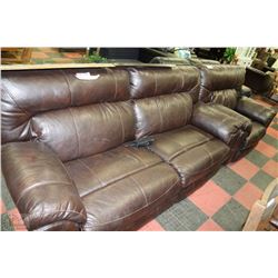 BROWN LEATHER ELECTRIC RECLINING SOFA AND