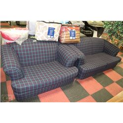 BLUE PLAID SOFA,LOVESEAT & OTTOMAN
