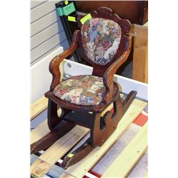 SMALL VINTAGE PINE NEEDLEPOINT ROCKING CHAIR