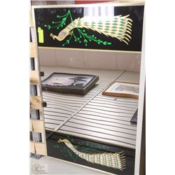 VINTAGE 36"X 23" PAINTED PEACOCK MIRROR