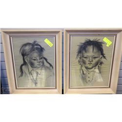 PAIR OF NATIVE FRAMED PICTURES DATED 1958