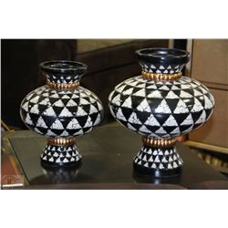 PAIR OF EGGSHELL CHECKER STYLE VASES