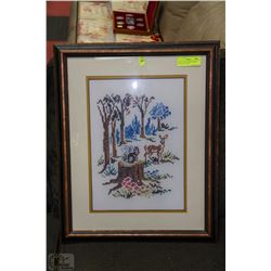 CIRCA 50'S PETIT POINT FRAMED PICTURE OF A  DEER