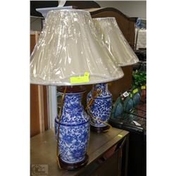 PAIR OF BLUE AND WHITE PORCELAIN TABLE LAMPS