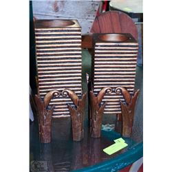 PAIR OF GOLD LEAF STYLE SQUARE CANDLE HOLDERS