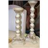 Image 1 : PAIR OF SILVER AND BEIGE CANDLE HOLDERS
