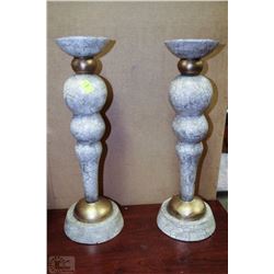 PAIR OF CRACKLE FINISH CANDLE HOLDERS