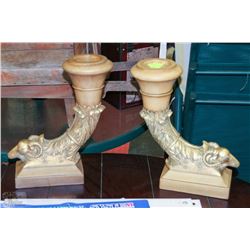 PAIR OF SHEEP HORN CANDLE HOLDERS