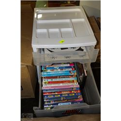 PLASTIC STORAGE CONTAINER WITH CHILDRENS DVD'S