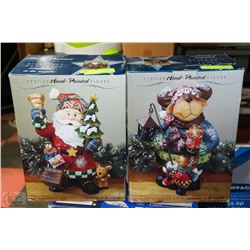 TWO HANDPAINTED SANTA AND REINDEER IN BOX