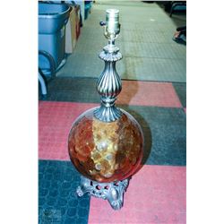 VINTAGE AMBER GLASS LAMP NO SHADE