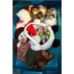 RUBBERMAID TOTE WITH STUFFED ANIMALS