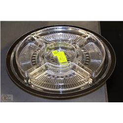 LARGE STAINLESS STEEL & GLASS PARTY TRAY SET