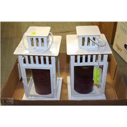 PAIR OF WHITE CANDLE LANTERNS