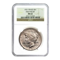 1921 $1 Peace Silver Dollar - NGC MS62