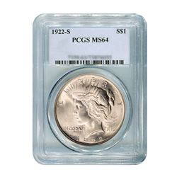 1922-S $1 Peace Silver Dollar - PCGS MS64